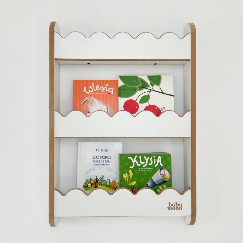 Weißes Wandregal fürs Kinderzimmer mit Büchern - Frontansicht